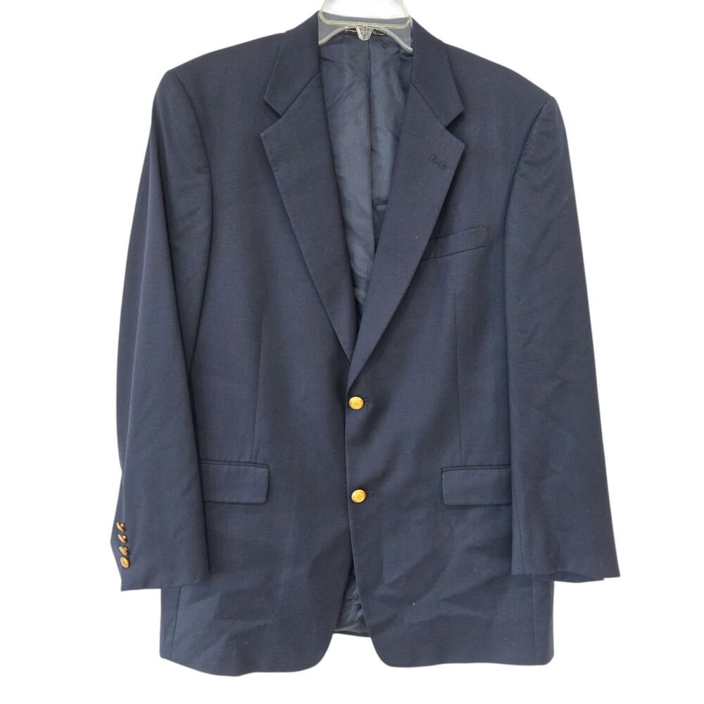 Hart Schaffner Marx Gold Trumpeter Blazer Mens 42L Navy Two Button Brass Buttons
